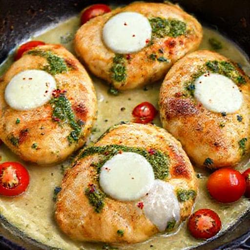 Snabb Kyckling med Pesto och Mozzarella i Panna
