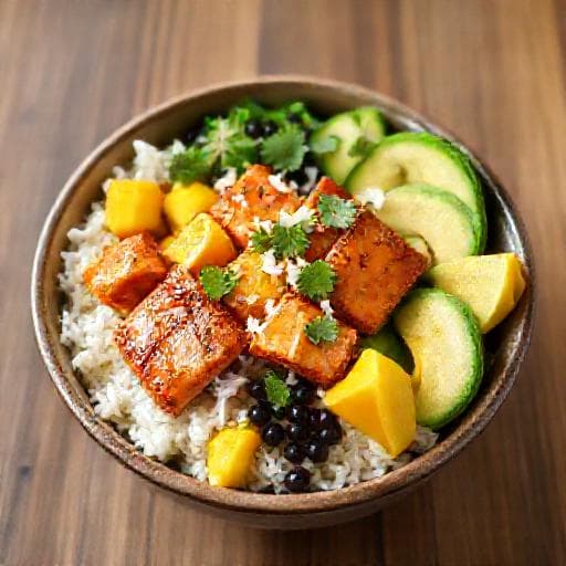 Poké Bowl med Teriyaki-Lax och Mango