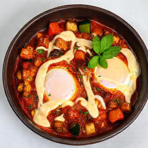 Shakshuka med Rostade Grönsaker och Tahini