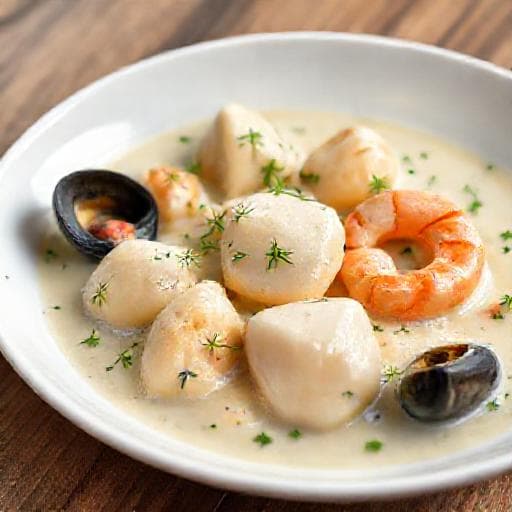 Fiskbullar i Krämig Dillsås med Skaldjur