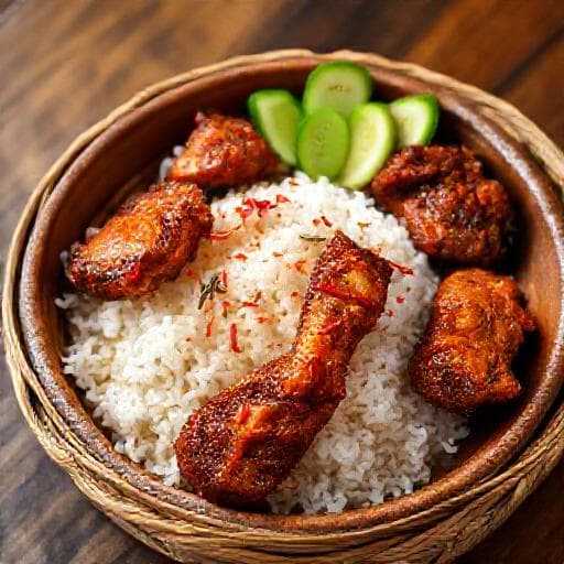 Nasi Kukus Ayam Dara Berempah Pedas