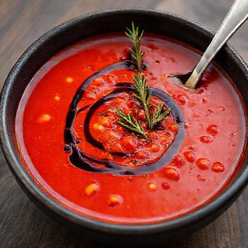 Tomatsuppe med Ristet Peberfrugt og Balsamico