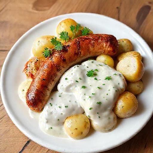 Klassisk Medisterpølse med Kartofler og Persillesovs