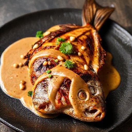 Cacusso Grelhado com Molho de Amendoim e Piri-Piri