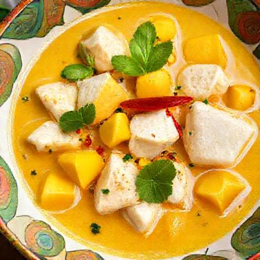 Caril de Coco com Peixe e Manga