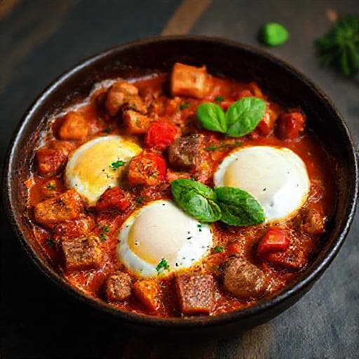 Shakshuka com Linguiça e Pimentões Assados