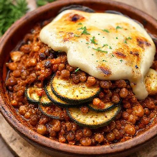 Moussaka de Abobrinha com Molho de Lentilhas