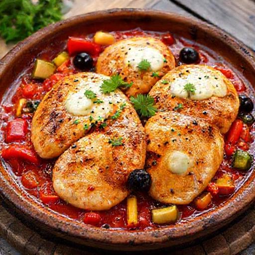 Filé de Frango à Pizzaiolo com Legumes