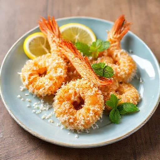 Camarão Empanado com Coco e Limão Siciliano