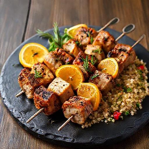 Varkens Souvlaki met Sinaasappel en Rozemarijn