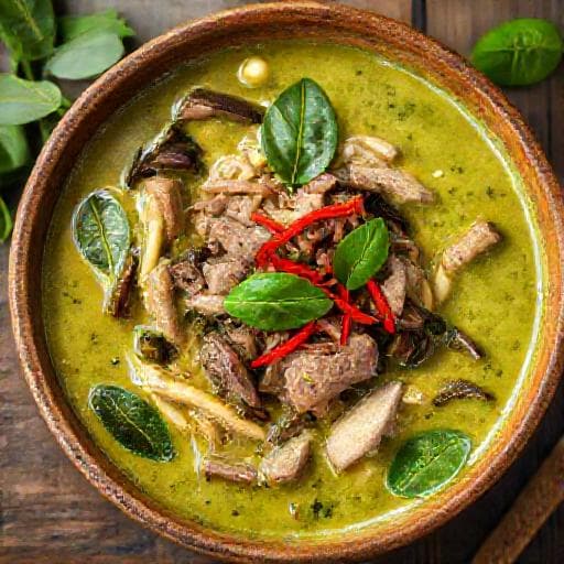 Thaise Groene Curry met Rundvlees en Thaise Basilicum