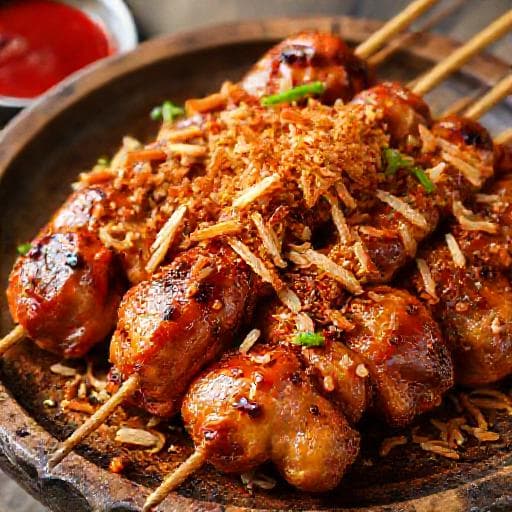 Kipsaté met Pittige Ketjap-Limoenmarinade en Gebakken Uitjes