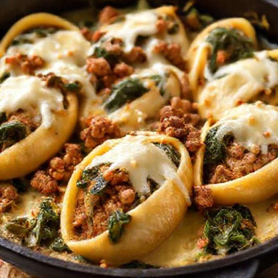 Spicy Sausage and Kale Stuffed Shells