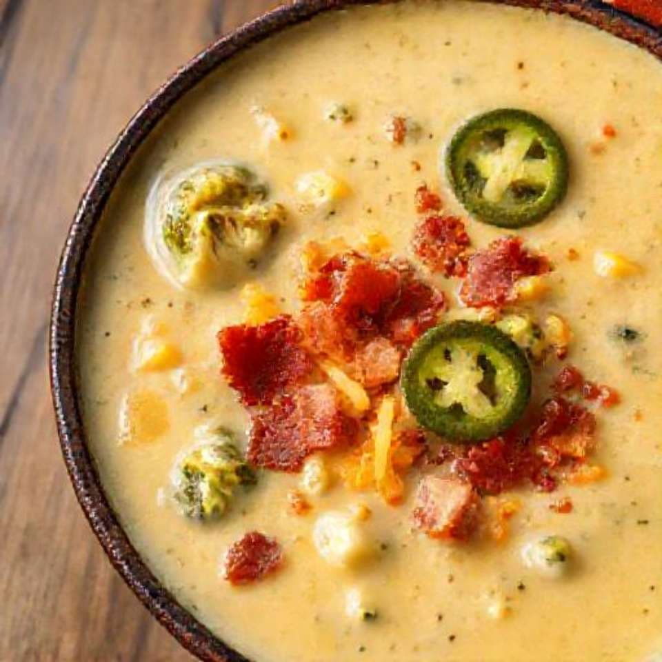 Spicy Broccoli Cheddar Soup with Bacon