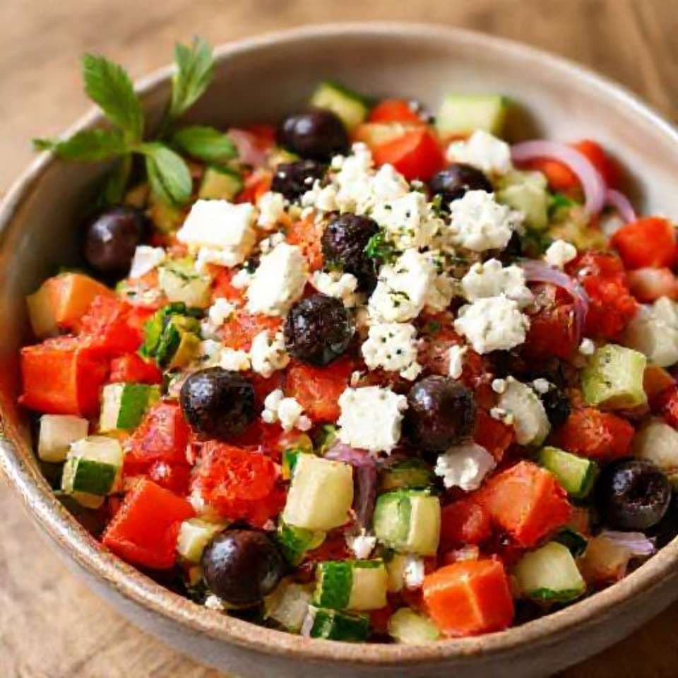 Quick Greek Salad with Chopped Ingredients