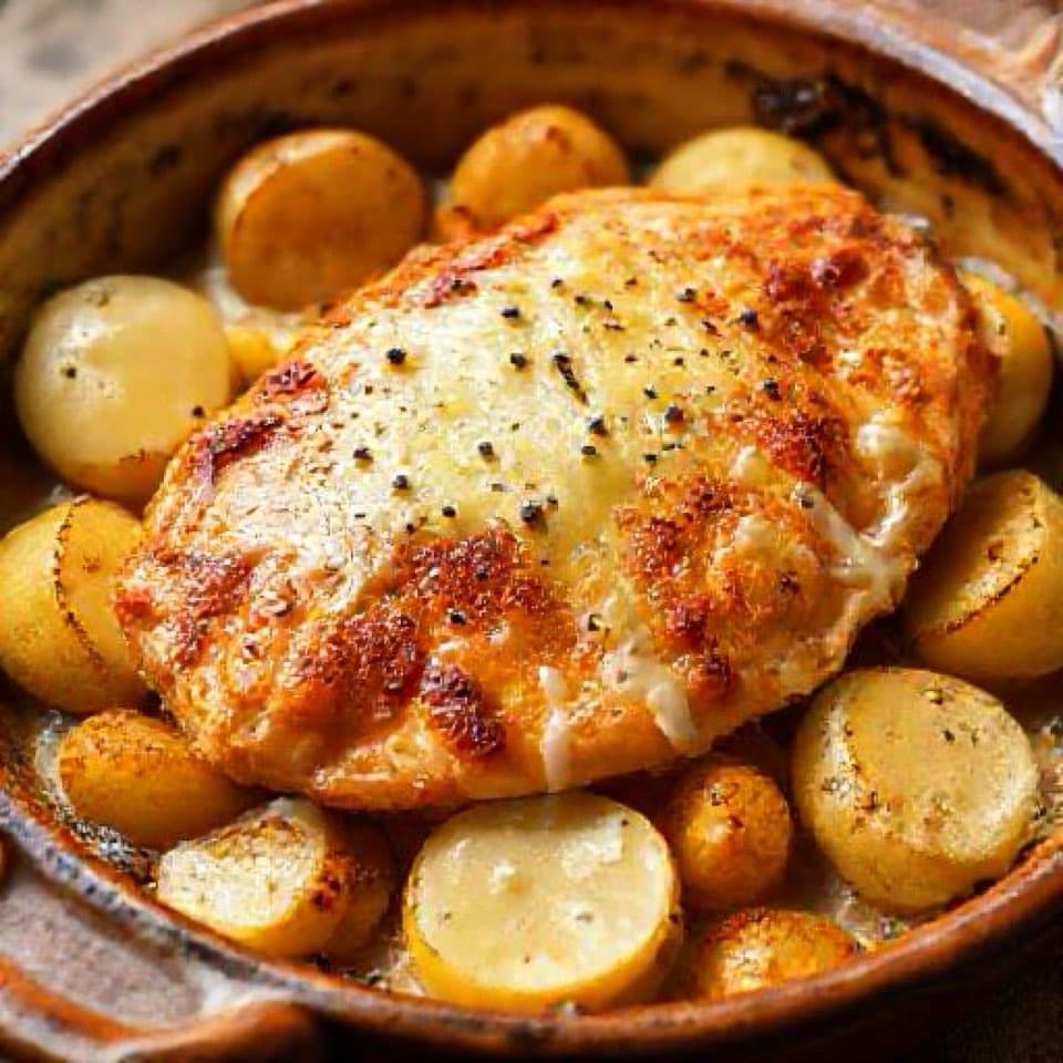 Куриное филе, запеченное с картофелем и сыром