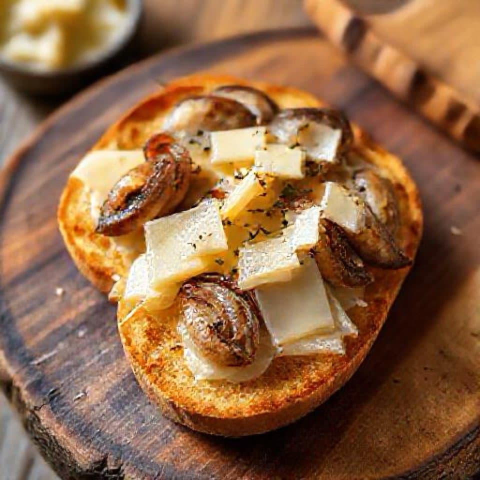 Шпроты с жареным хлебом и сыром