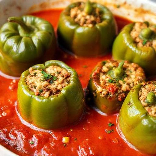 Fırında Domates Soslu Biber Dolması
