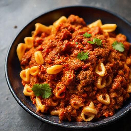 Baharatlı Kıymalı Makarna (Acı Soslu)