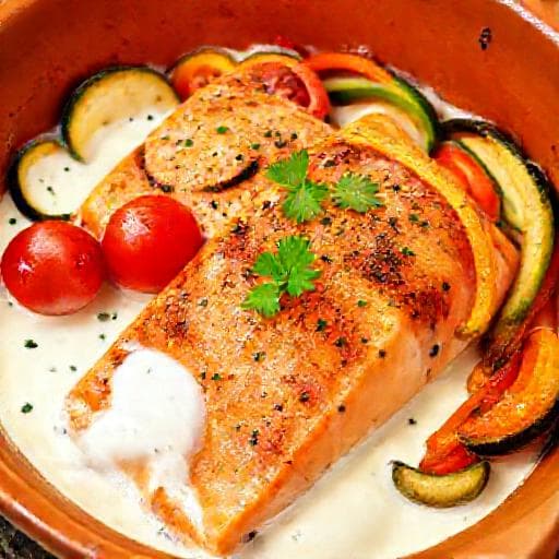 Yoğurt Soslu ve Sebzeli Fırında Somon