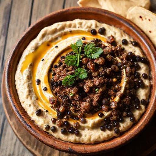 חומוס בשר בסגנון חלבון (עם עדשים)