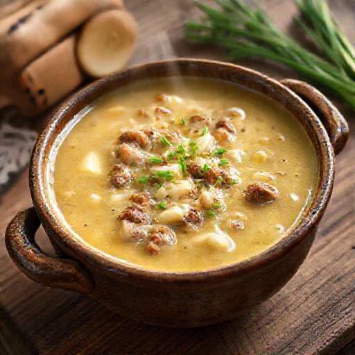 Klassische Käse-Lauch-Suppe mit Hackfleisch