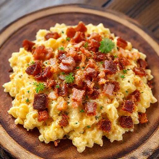 Schnelles Rührei mit Speck und Zwiebeln