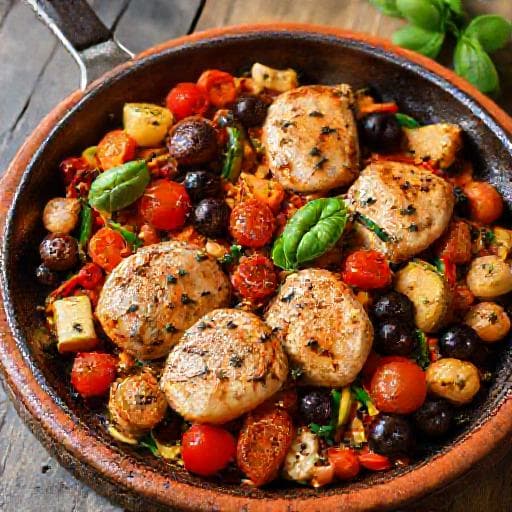 Hähnchen-Gemüse-Pfanne mit mediterranem Flair