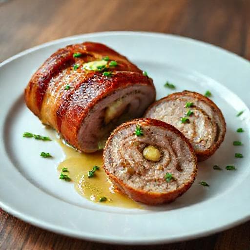 Schnelles Schweinefilet im Speckmantel mit Kräuterbutter