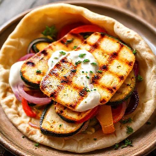Vegetarisches Gyros mit Halloumi und Gemüse