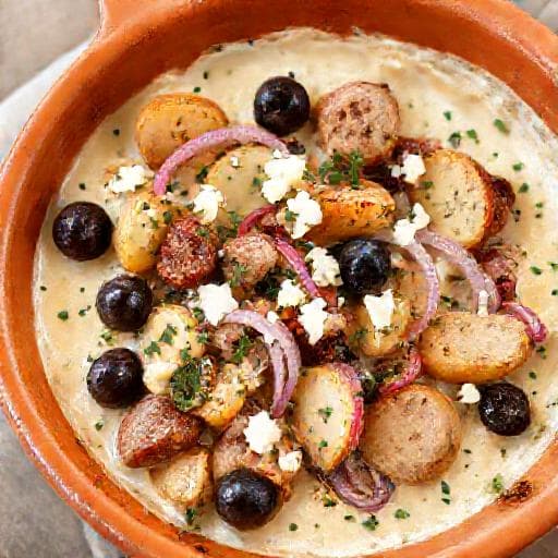 Gyrosauflauf mit Feta und mediterranen Kräutern