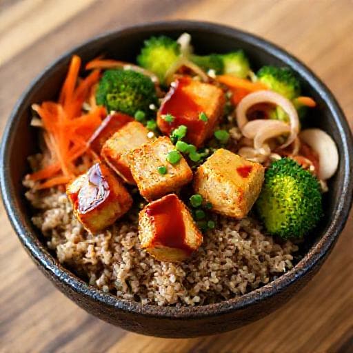 Tofu-Poke Bowl mit Teriyaki-Glasur