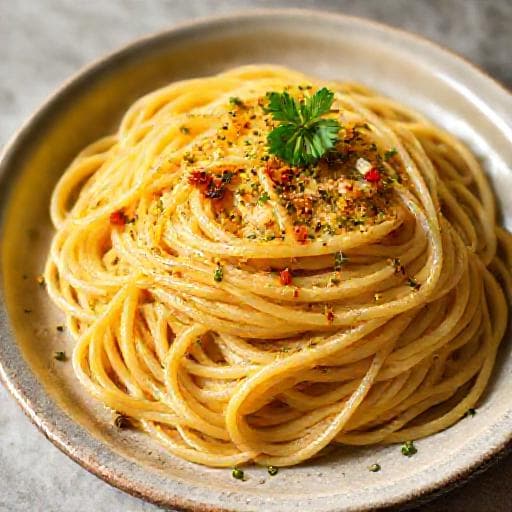 Schnelle Spaghetti Aglio e Olio mit geröstetem Knoblauch