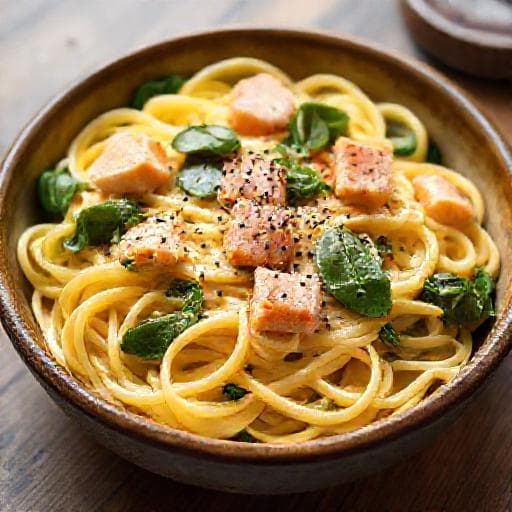 Schnelle Tagliatelle mit Lachs und Spinat