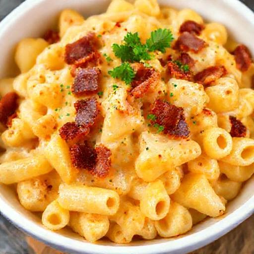 Mac and Cheese mit geräuchertem Gouda und Speck