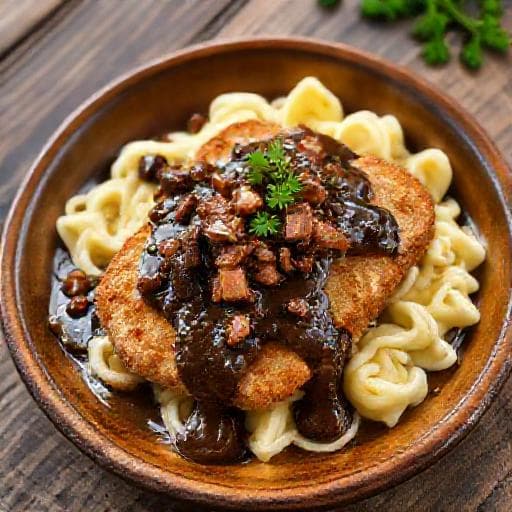Jägerschnitzel mit Steinpilzen und Speck (Regionale Variante)