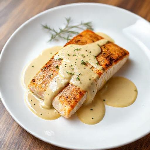 Gebratener Lachs auf Senf-Dill-Sauce