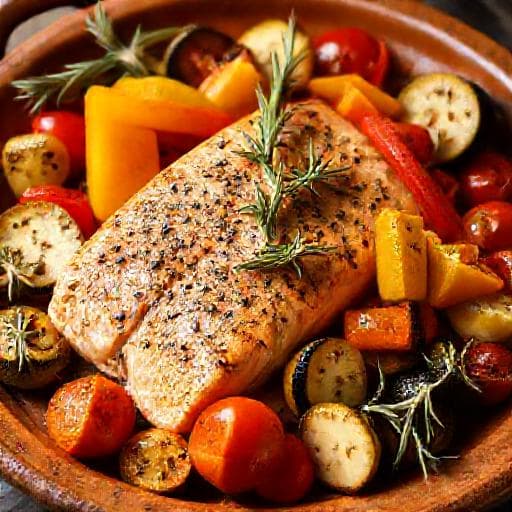 Lachs aus dem Ofen mit mediterranem Gemüse