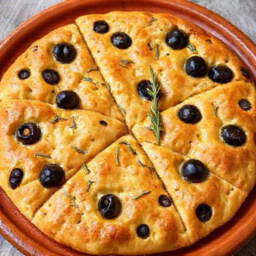 Focaccia mit Oliven und Rosmarin