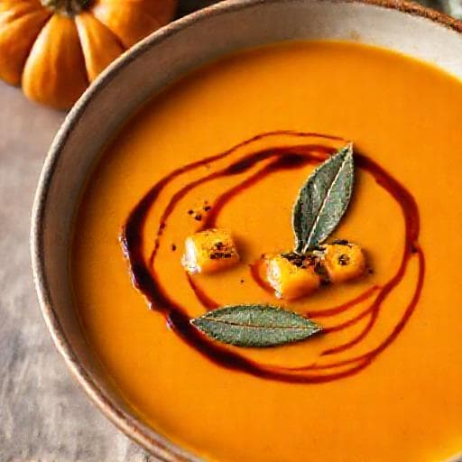 Kürbissuppe mit geröstetem Kürbis und Salbei