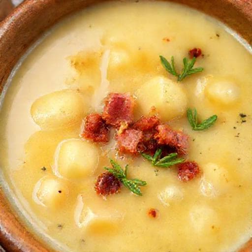Regionale Kartoffelsuppe mit Speck und Majoran (Süddeutsch)