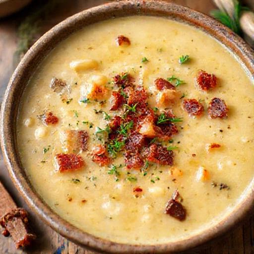 Lauch-Käse-Suppe mit Speck und Kräutern (Regionale Note)