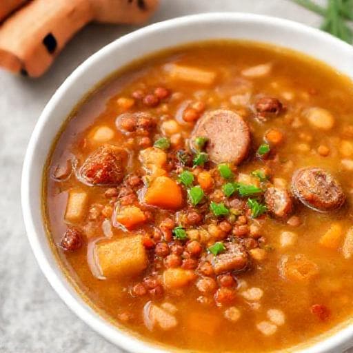 Schnelle Linsensuppe mit Würstchen