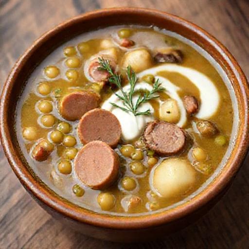 Regionale Erbsensuppe mit Mettwurst
