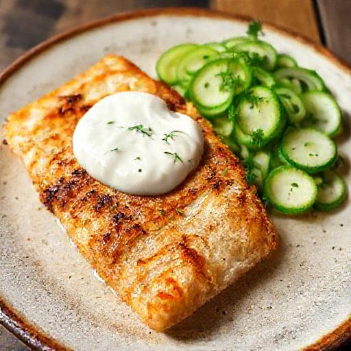 Stekt Makrell med Rømmesaus og Dill-Agurksalat