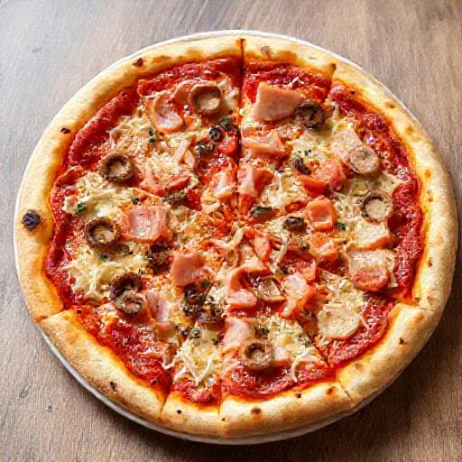 Rask Pizza med Skinke og Sopp