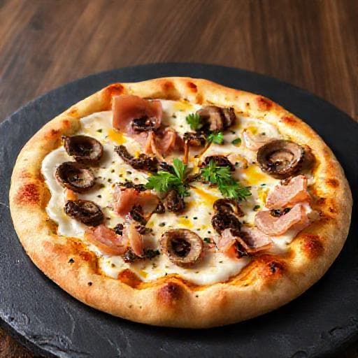 Pizza Bianco med Skinke, Sopp og Trøffel