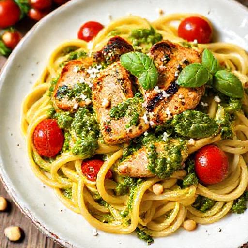 Klassisk Pasta med Kylling og Pesto