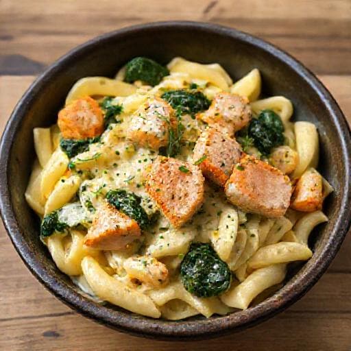 Pasta med Laks, Spinat og Sitron-Dill Kremostsaus
