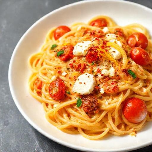 Rask Pasta med Bakt Feta og Sitron